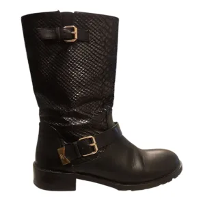 ELISABETTA FRANCHI | Snakeskin Embossed Leather Motorcycle Boots ~ EU 38 / US 8