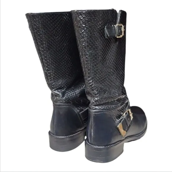 ELISABETTA FRANCHI | Snakeskin Embossed Leather Motorcycle Boots ~ EU 38 / US 8