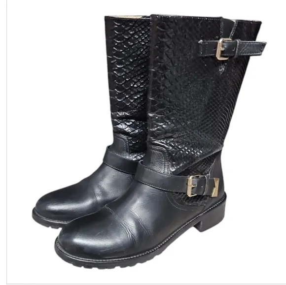 ELISABETTA FRANCHI | Snakeskin Embossed Leather Motorcycle Boots ~ EU 38 / US 8