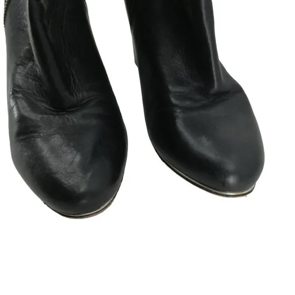 Elliott Lucca Daniella Black Leather Boots Booties Size 8 Gold Zip Anthro Block