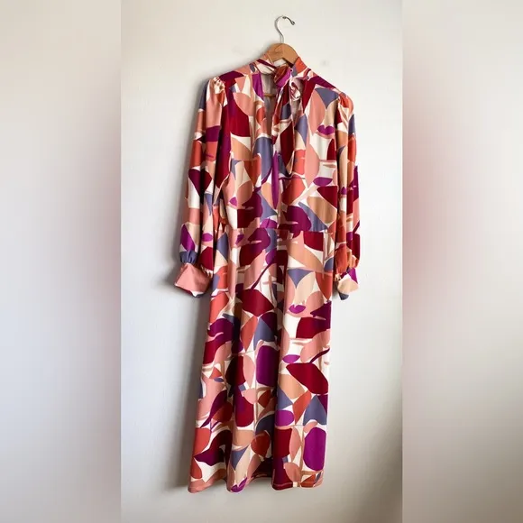 Eloquii Abstract Aline Modern Arts Midi Dress Long Sleeve Stretch Formal Work 22
