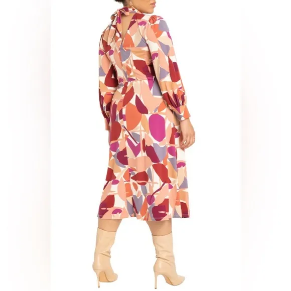 Eloquii Abstract Aline Modern Arts Midi Dress Long Sleeve Stretch Formal Work 22