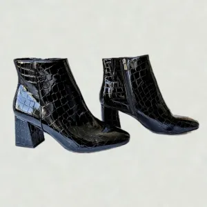 Eloquii Lexa Faux Parent Croc Leather 3&quot; Block Heel Ankle Boot Round Toe- sz 9W