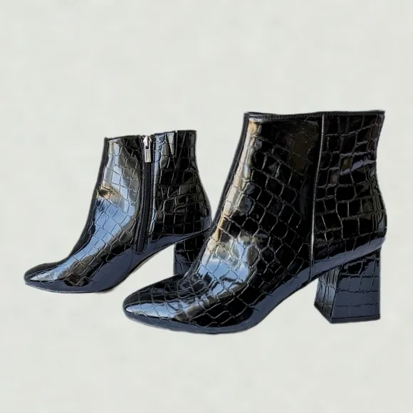 Eloquii Lexa Faux Parent Croc Leather 3&quot; Block Heel Ankle Boot Round Toe- sz 9W
