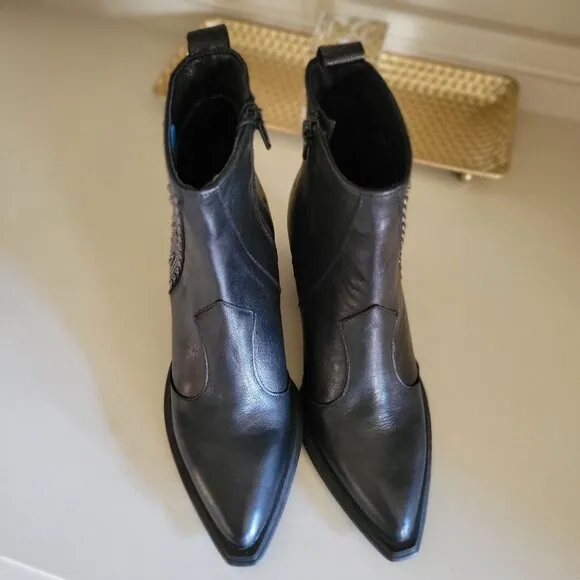 EMANUELE CRASTO Made in Italy Leather Booties with Studs women black-6.5