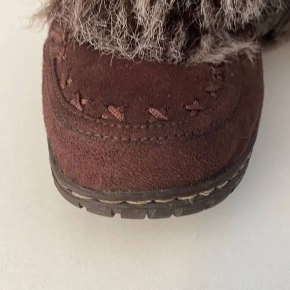 Embroidered Tall Brown Boots Faux Fur 8.5 with Dr Scholls inserts
