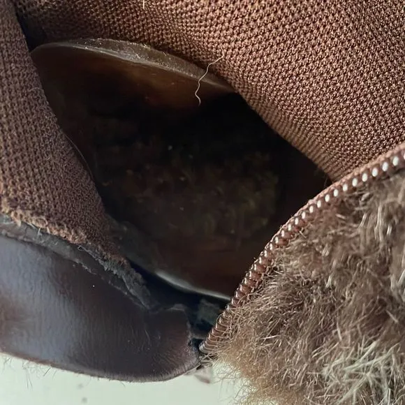 Embroidered Tall Brown Boots Faux Fur 8.5 with Dr Scholls inserts