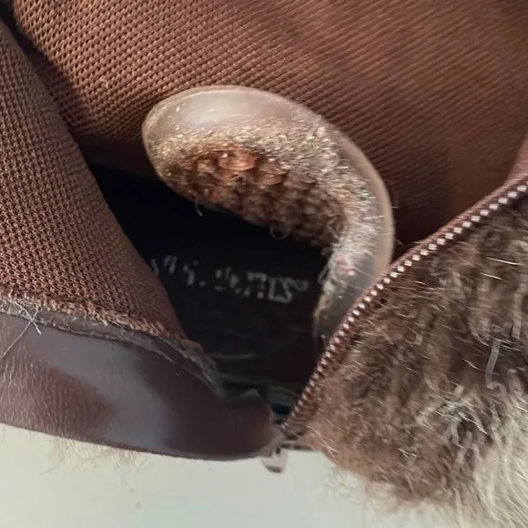 Embroidered Tall Brown Boots Faux Fur 8.5 with Dr Scholls inserts