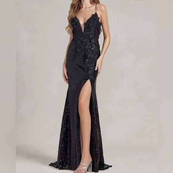Emerald,blue,purple, black fitted sequins long open back dress