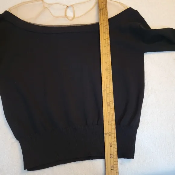 ENDLESS ROSE Women Small Black Viscose Off-The-Shoulder Sweater Sheer Pink Top