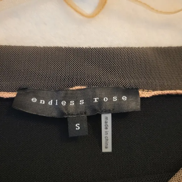ENDLESS ROSE Women Small Black Viscose Off-The-Shoulder Sweater Sheer Pink Top