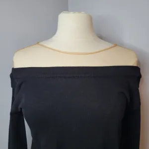 ENDLESS ROSE Women Small Black Viscose Off-The-Shoulder Sweater Sheer Pink Top