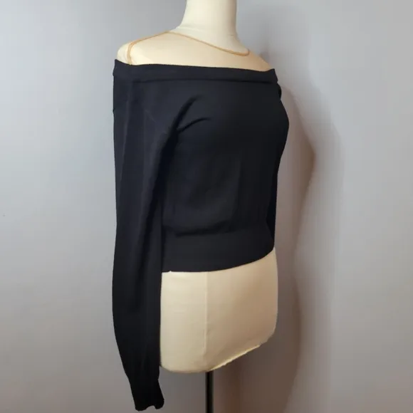 ENDLESS ROSE Women Small Black Viscose Off-The-Shoulder Sweater Sheer Pink Top