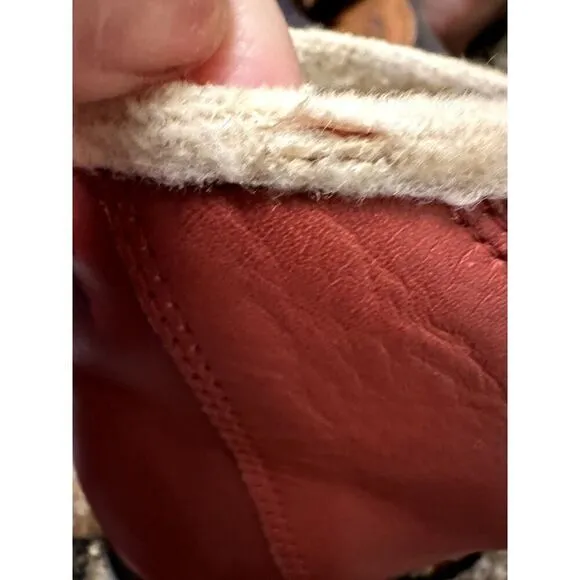ETIENNE AIGNER Women's Vintage Leather Sherpa Lined Lace Up Ankle Boots Red Sz 8