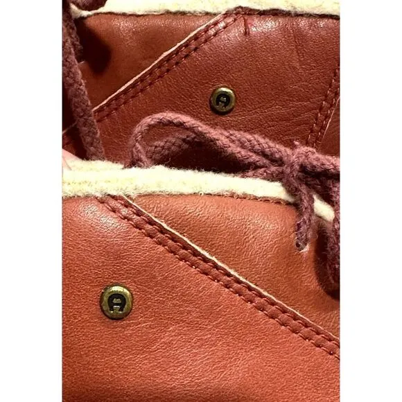 ETIENNE AIGNER Women's Vintage Leather Sherpa Lined Lace Up Ankle Boots Red Sz 8
