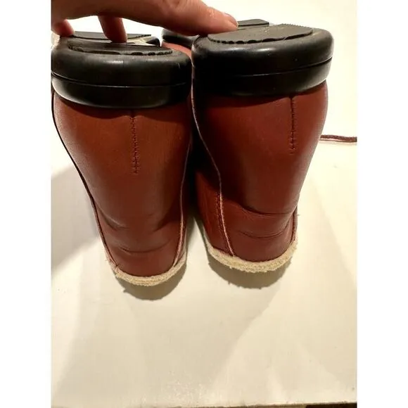 ETIENNE AIGNER Women's Vintage Leather Sherpa Lined Lace Up Ankle Boots Red Sz 8