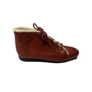 ETIENNE AIGNER Women's Vintage Leather Sherpa Lined Lace Up Ankle Boots Red Sz 8