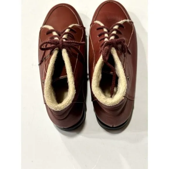 ETIENNE AIGNER Women's Vintage Leather Sherpa Lined Lace Up Ankle Boots Red Sz 8