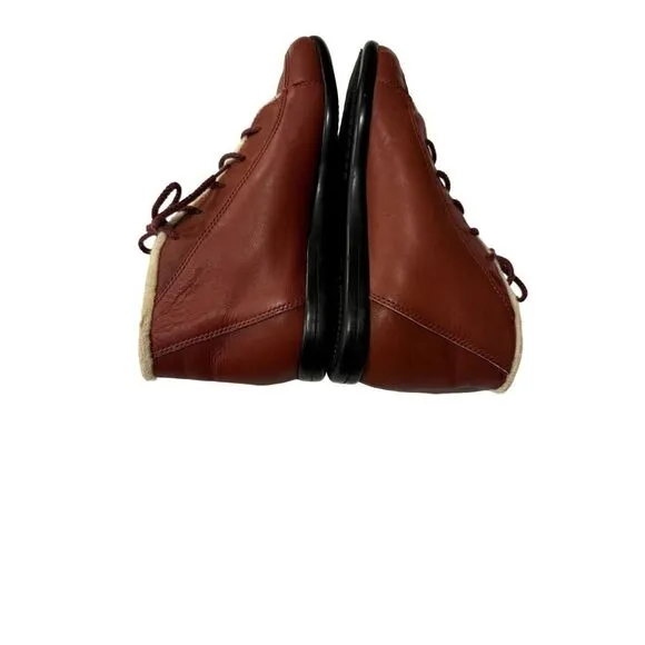 ETIENNE AIGNER Women's Vintage Leather Sherpa Lined Lace Up Ankle Boots Red Sz 8