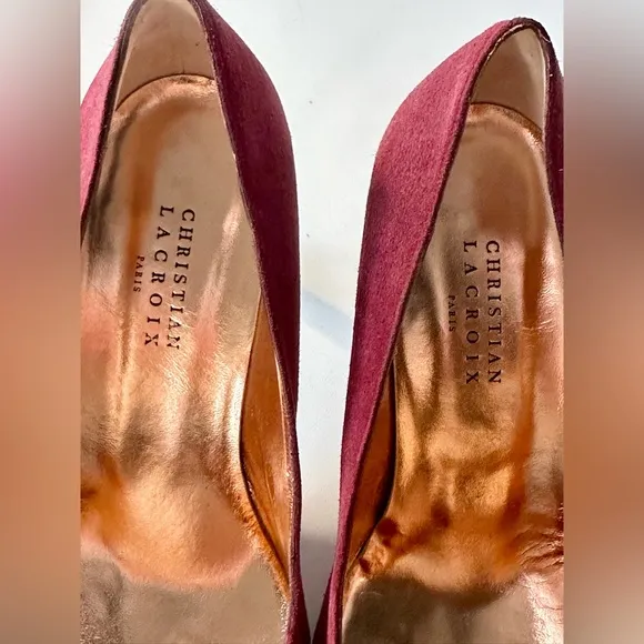 EUC Christian Lacroix Burgundy Suede Pumps, Box, size 8.5