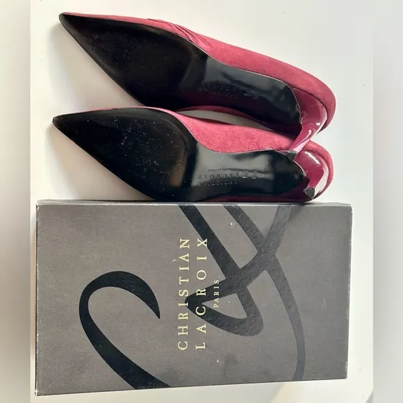 EUC Christian Lacroix Burgundy Suede Pumps, Box, size 8.5