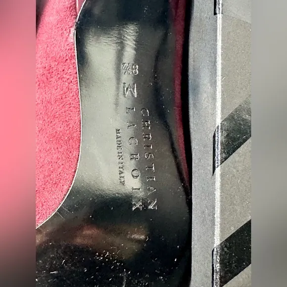 EUC Christian Lacroix Burgundy Suede Pumps, Box, size 8.5