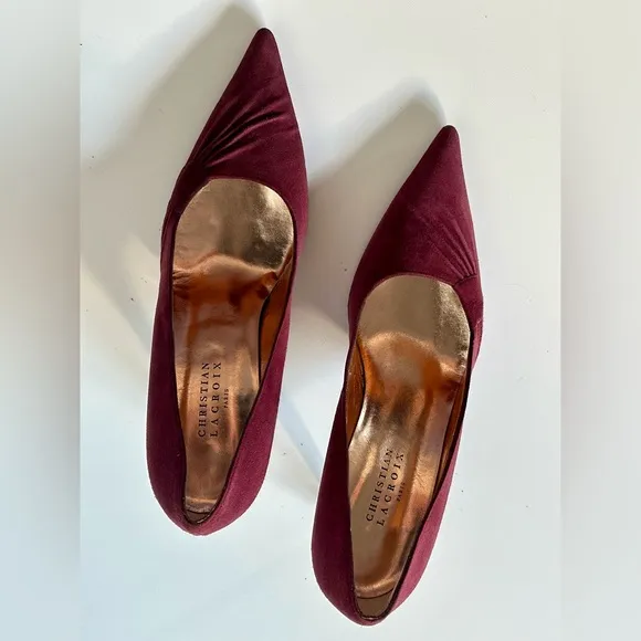 EUC Christian Lacroix Burgundy Suede Pumps, Box, size 8.5