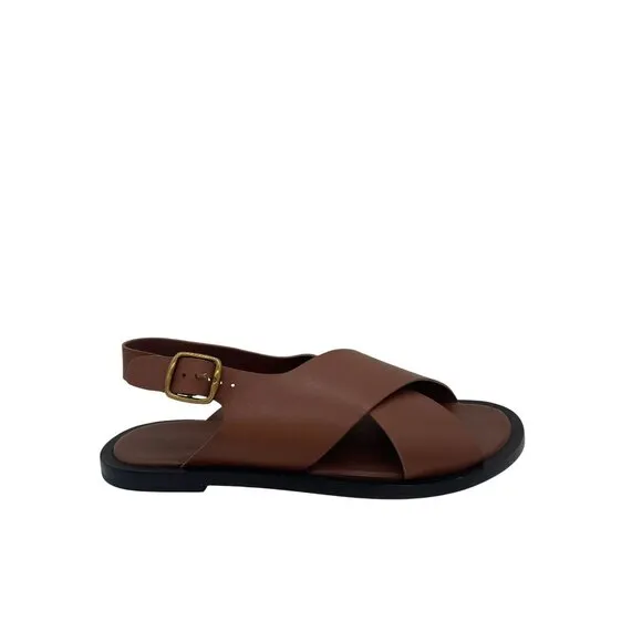 Everlane The City Crossover Sandal Flats Womens Sz 9.5 Rum Brown Leather