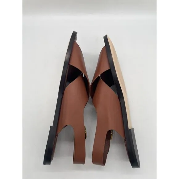 Everlane The City Crossover Sandal Flats Womens Sz 9.5 Rum Brown Leather