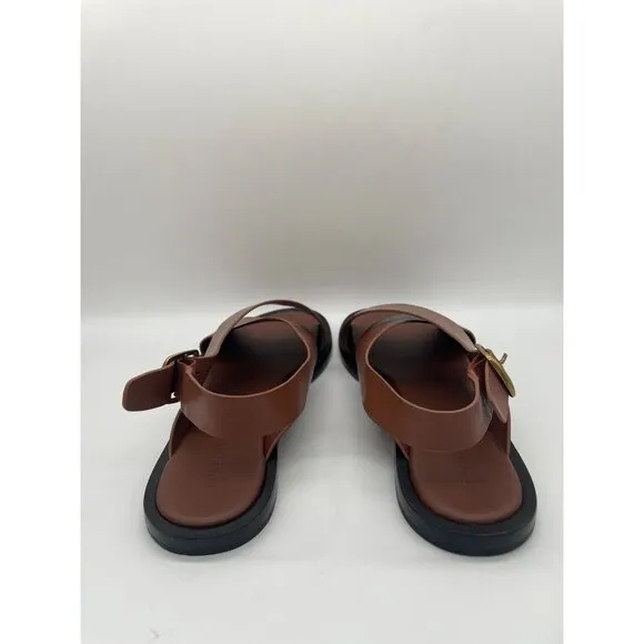 Everlane The City Crossover Sandal Flats Womens Sz 9.5 Rum Brown Leather