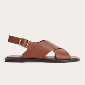 Everlane The City Crossover Sandal Flats Womens Sz 9.5 Rum Brown Leather