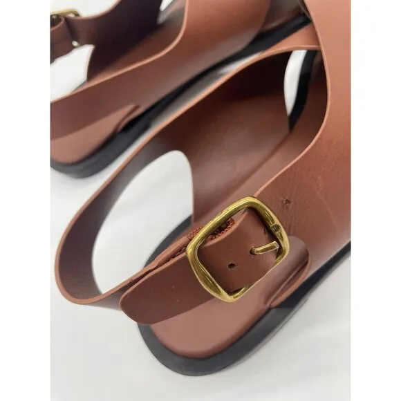 Everlane The City Crossover Sandal Flats Womens Sz 9.5 Rum Brown Leather