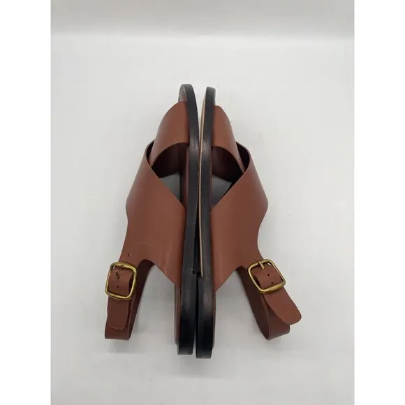 Everlane The City Crossover Sandal Flats Womens Sz 9.5 Rum Brown Leather