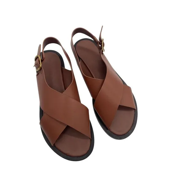 Everlane The City Crossover Sandal Flats Womens Sz 9.5 Rum Brown Leather