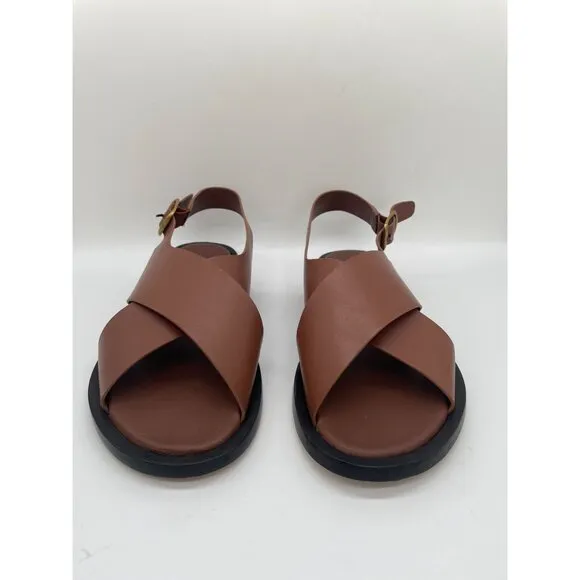 Everlane The City Crossover Sandal Flats Womens Sz 9.5 Rum Brown Leather