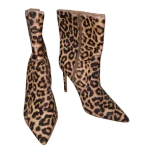 Express Stiletto Calf Hair Leather Leopard Print Women's Ankle Boots Size 9