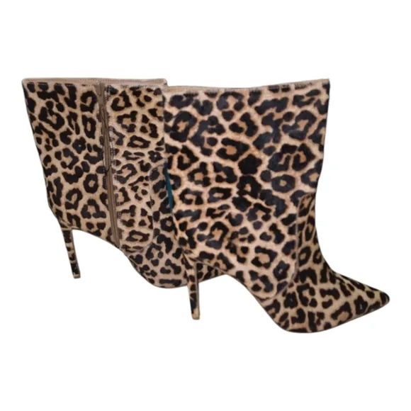 Express Stiletto Calf Hair Leather Leopard Print Women's Ankle Boots Size 9