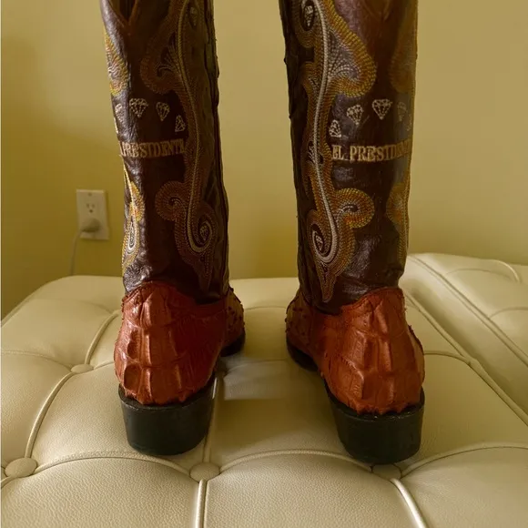 Extraordinary Two Tone Cowboy Boots with Decorative Stitching