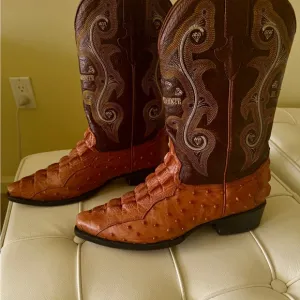 Extraordinary Two Tone Cowboy Boots with Decorative Stitching