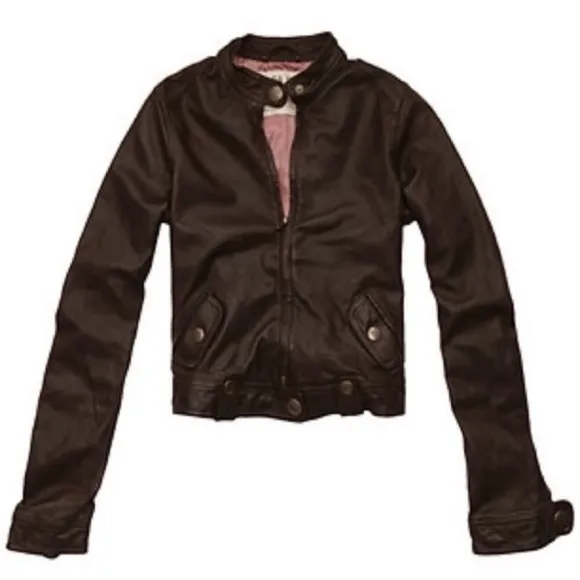 EZRA FITCH By Abercrombie &amp; Fitch Moto Brown Leather Jacket Brown Medium