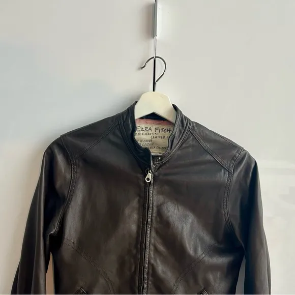 EZRA FITCH By Abercrombie &amp; Fitch Moto Brown Leather Jacket Brown Medium