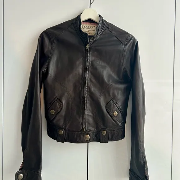 EZRA FITCH By Abercrombie &amp; Fitch Moto Brown Leather Jacket Brown Medium