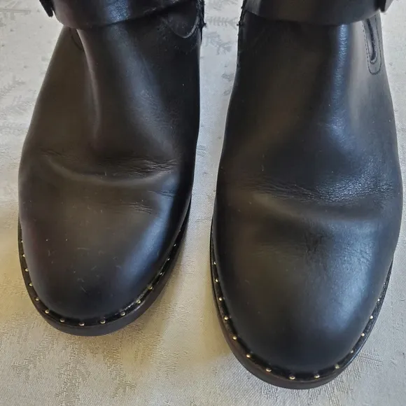 Fabianelli Black Leather Zip Boots Decor Buckle Made in Italy Women's Size 8