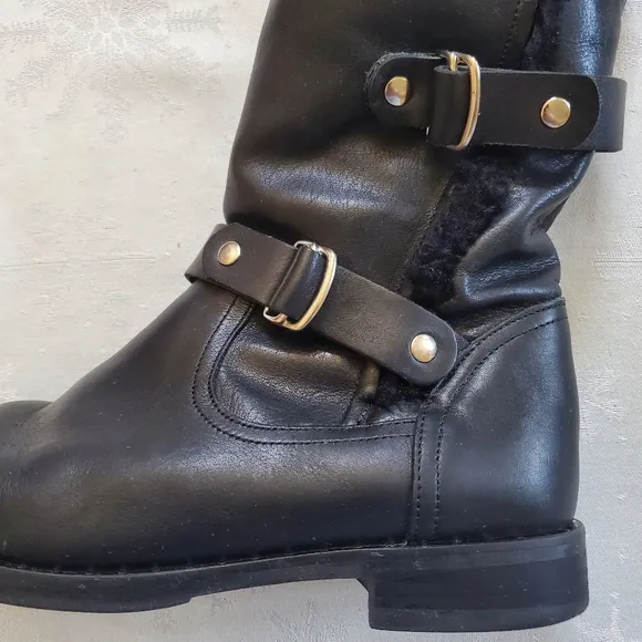 Fabianelli Black Leather Zip Boots Decor Buckle Made in Italy Women's Size 8