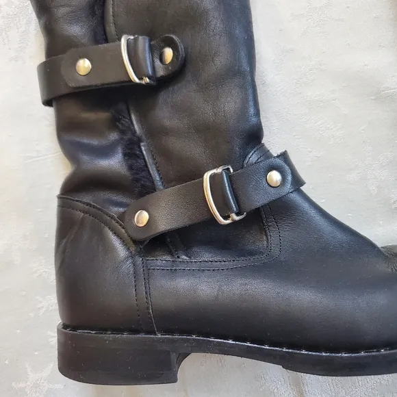 Fabianelli Black Leather Zip Boots Decor Buckle Made in Italy Women's Size 8