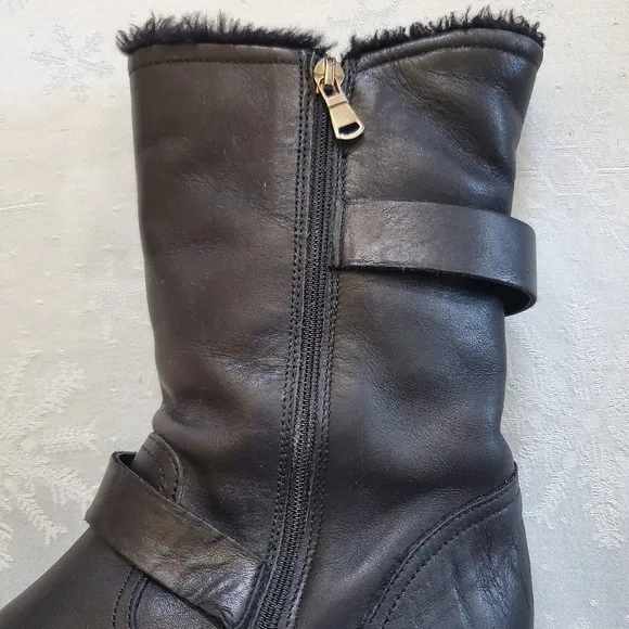 Fabianelli Black Leather Zip Boots Decor Buckle Made in Italy Women's Size 8