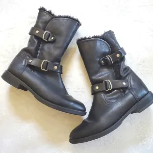Fabianelli Black Leather Zip Boots Decor Buckle Made in Italy Women's Size 8