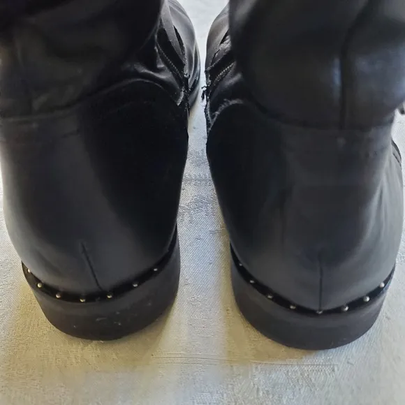 Fabianelli Black Leather Zip Boots Decor Buckle Made in Italy Women's Size 8
