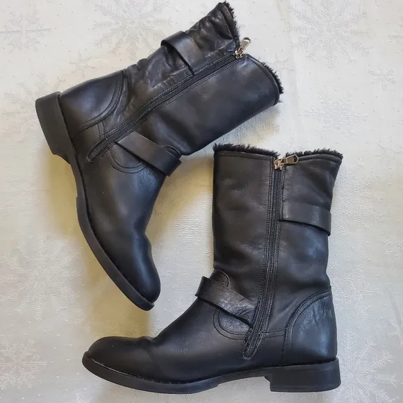 Fabianelli Black Leather Zip Boots Decor Buckle Made in Italy Women's Size 8