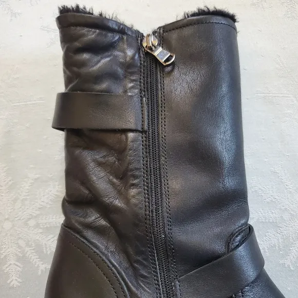 Fabianelli Black Leather Zip Boots Decor Buckle Made in Italy Women's Size 8